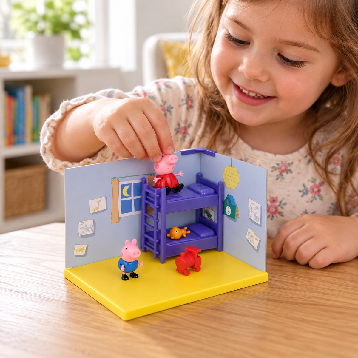 Escena ilustrativa de juego con Peppa Pig, creada con IA