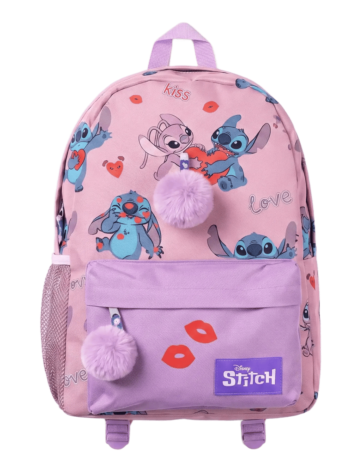 Mochila Stitch rosa con pompones – vista frontal