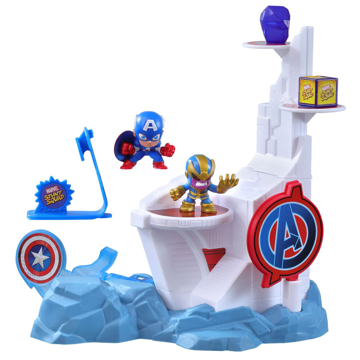 Marvel Stunt Squad – Mini playset – vista y contenido