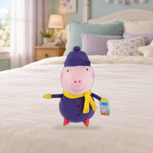 Composición de ambiente con fotografía original nítida: Peluche George de invierno · Peppa Pig · 50 cm
