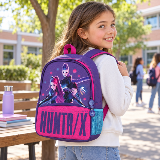 Mochila K-Pop Demon Hunters HUNTR/X Junior – escena ilustrativa creada con IA