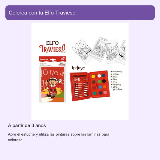 Elfo Travieso: estuche con pinturas y láminas para colorear