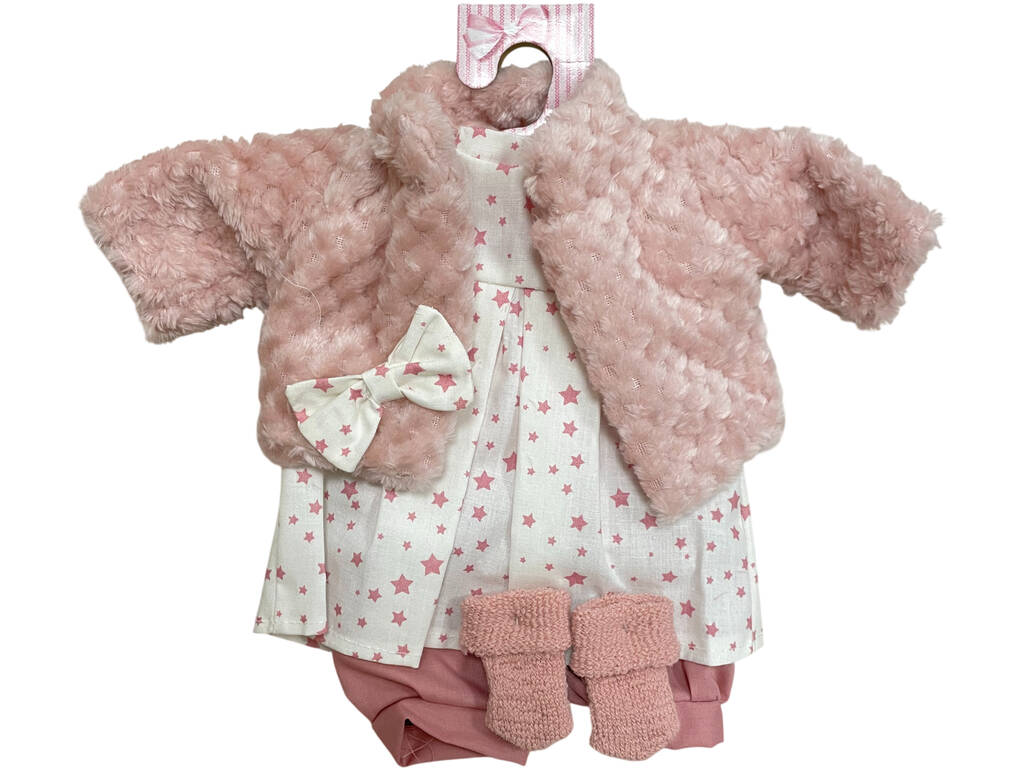 Ropa para muñeca de 40 cm: Vestido con chaqueta rosa