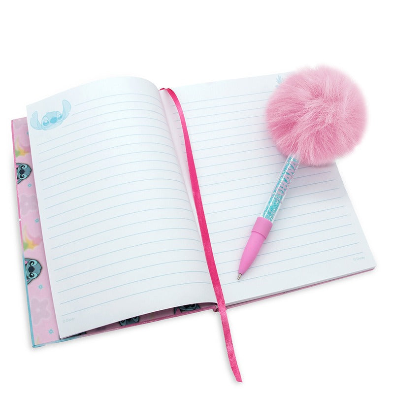 Libreta squishy Stitch con bolígrafo de pompón