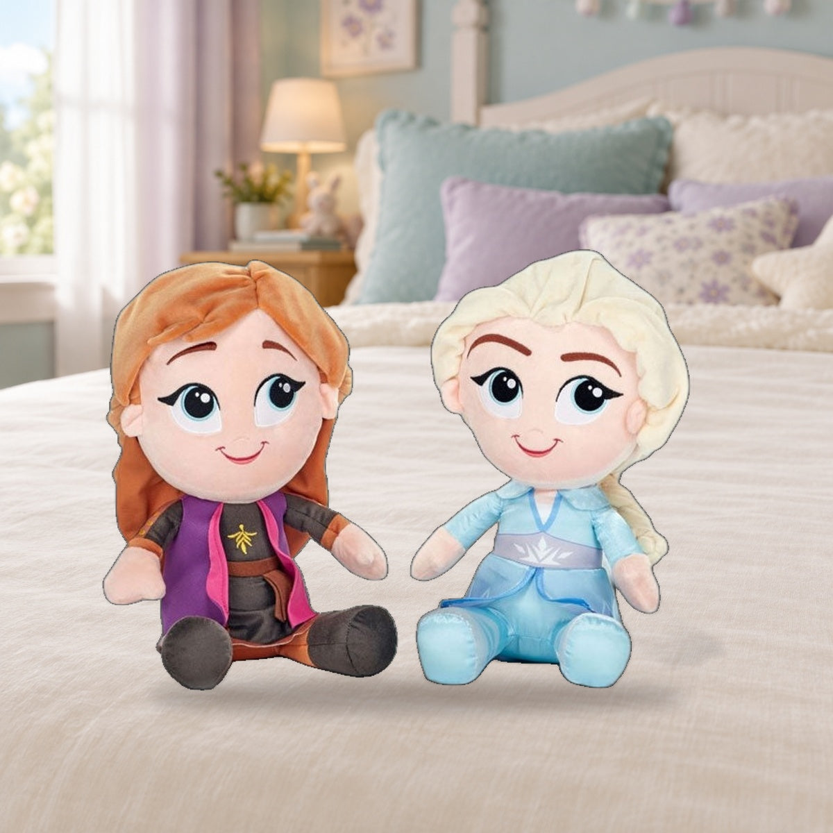 Composición de ambiente con fotografía original: Peluche Frozen 2 Elsa o Anna · 46 cm
