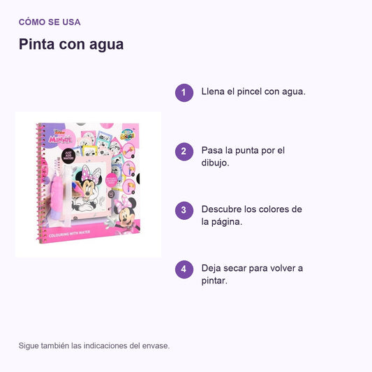 Guía de uso en español: Libro para pintar con agua Minnie