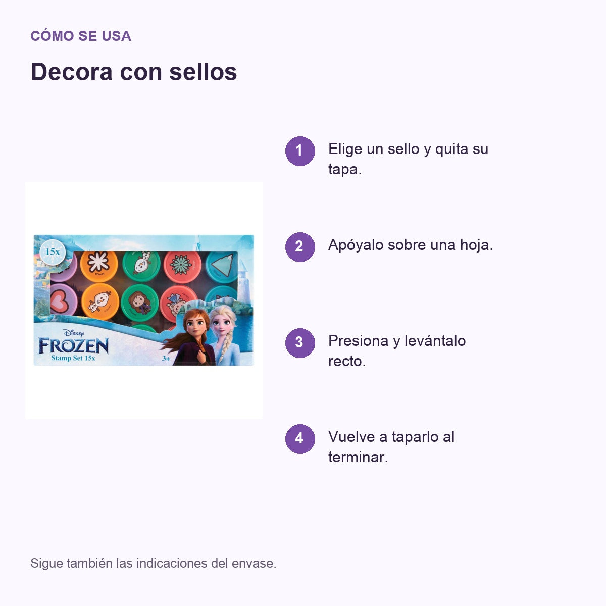 Guía de uso: Set de 15 sellos Frozen