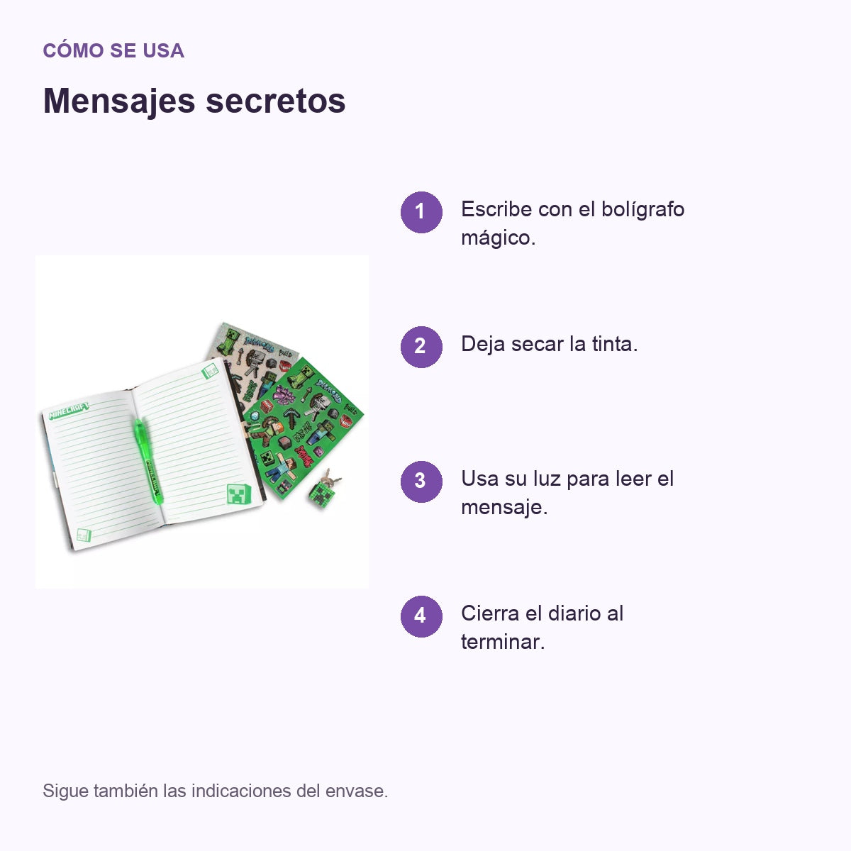 Guía de uso: Diario con bolígrafo mágico Minecraft