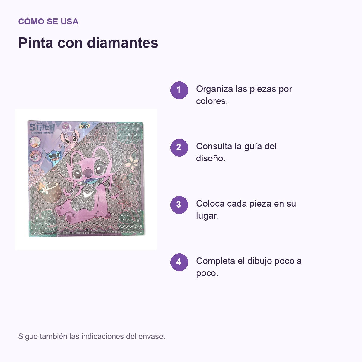 Guía de uso: Lienzo XL de bordado con diamantes · 29 × 29 cm