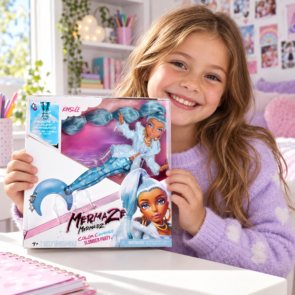 Mermaze Mermaidz Slumber Party – Kinslee – escena ilustrativa generada con IA