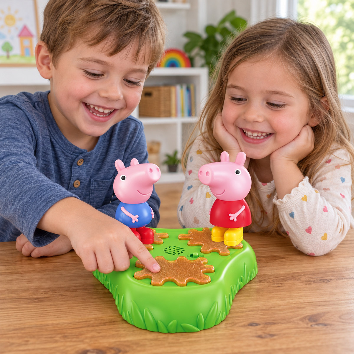Escena ilustrativa del juego de charcos Peppa Pig, creada con IA