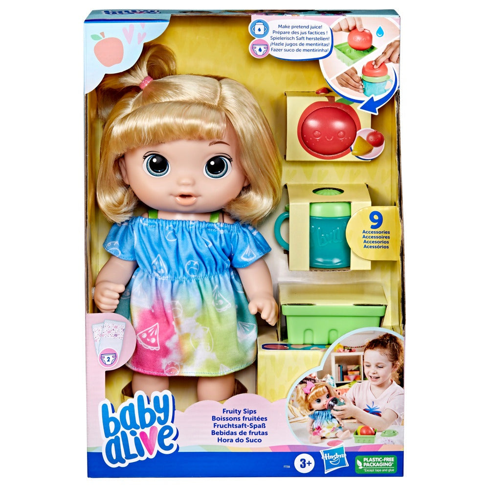 Baby Alive Fruity Sips — muñeca rubia con accesorios