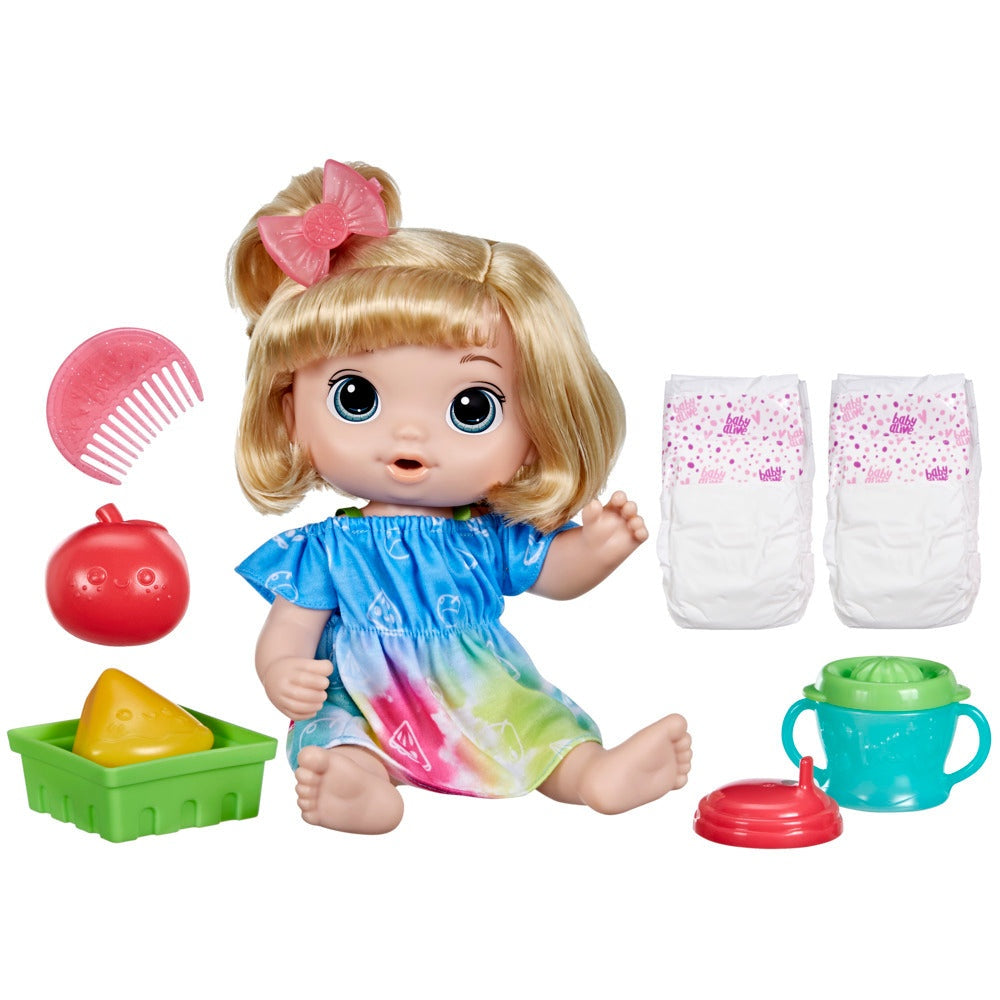 Baby Alive Fruity Sips — muñeca rubia con accesorios