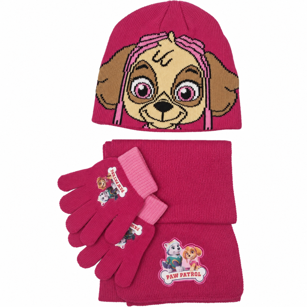 Conjunto de invierno Patrulla Canina Skye: gorro, bufanda y guantes rosa