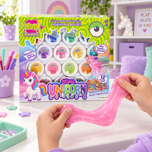 Slime Unicorn: ejemplo ilustrativo de juego — escena generada con IA