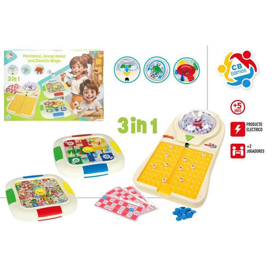Set 3 juegos en 1 CB Games: parchís, oca y bingo electrónico