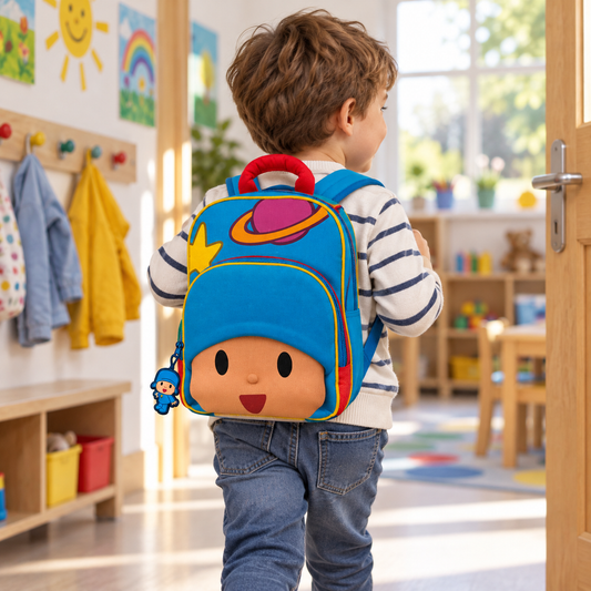 Mochila Pocoyo 3D de 30 cm – escena ilustrativa creada con IA