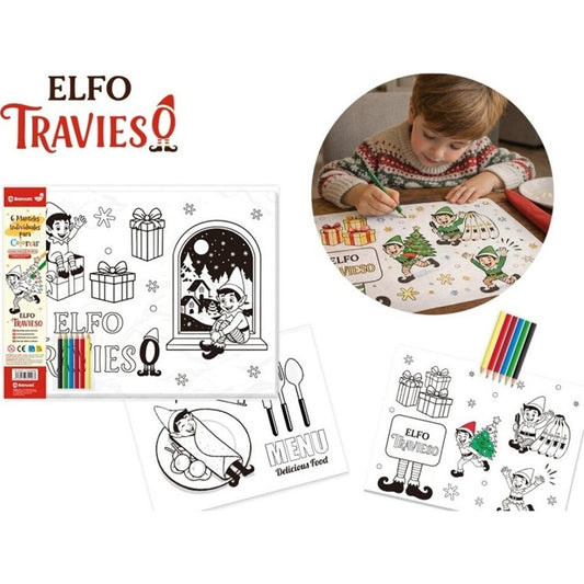 Elfo Travieso: 6 manteles de papel para colorear