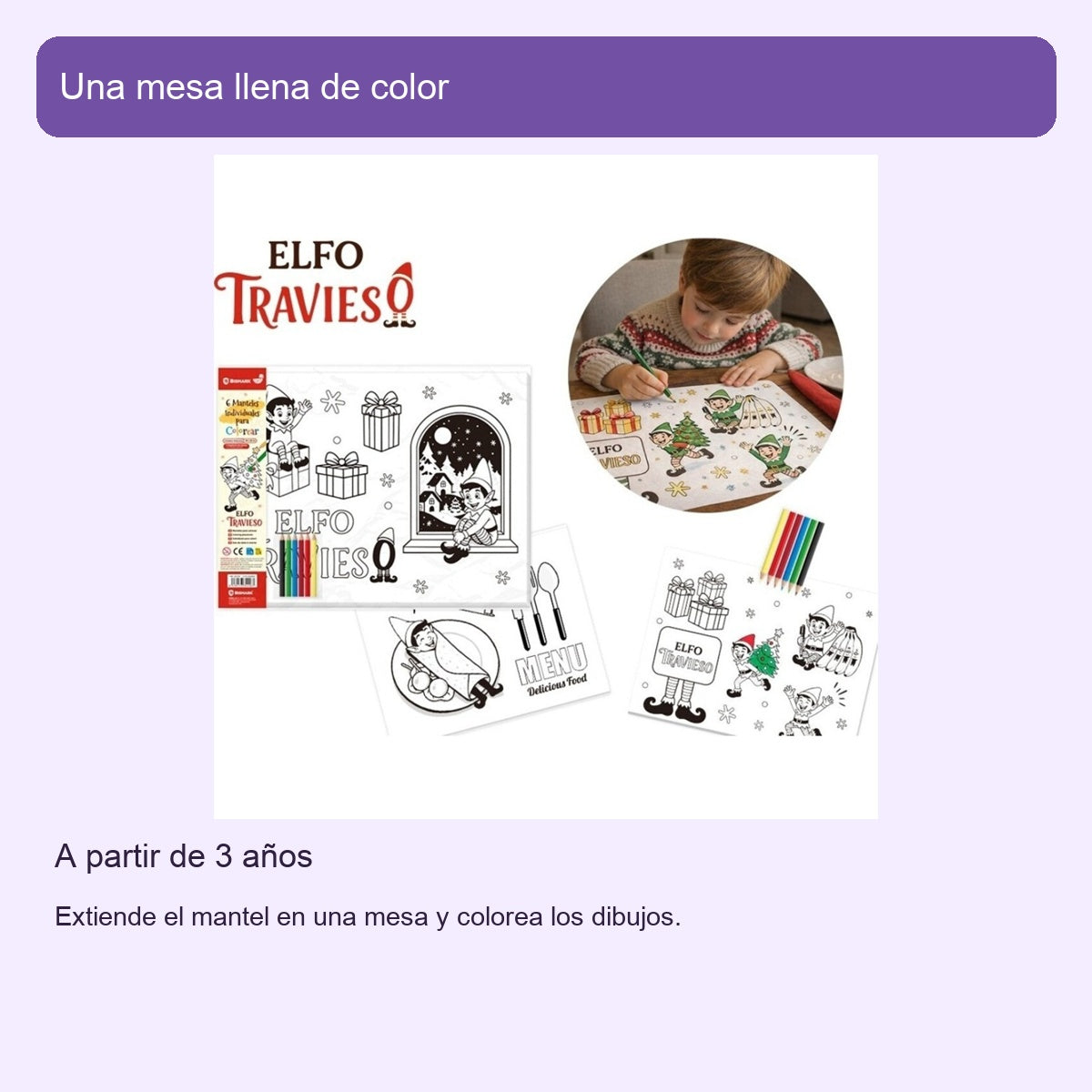 Elfo Travieso: 6 manteles de papel para colorear