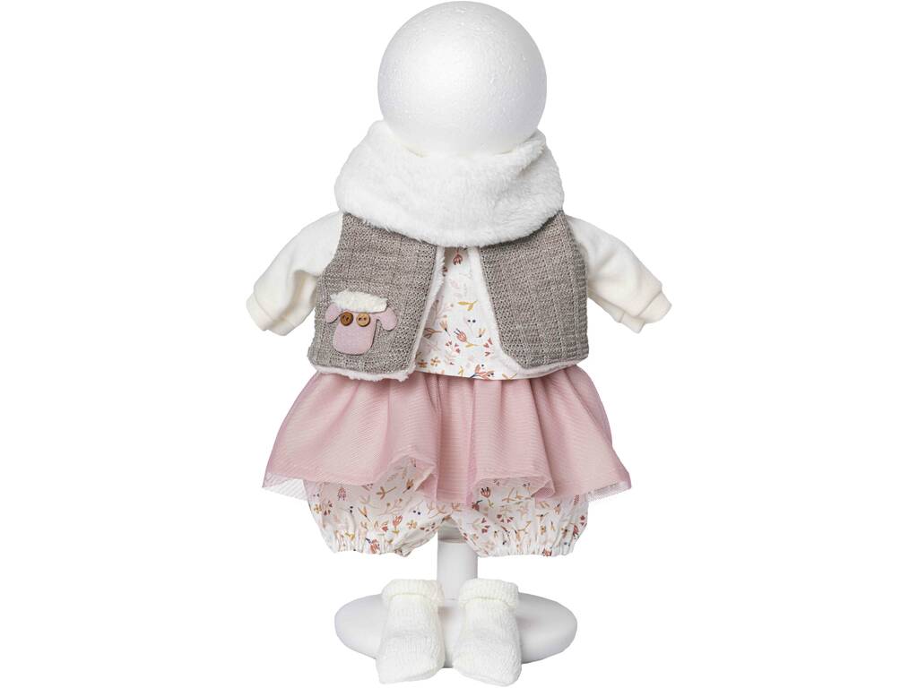Ropa para muñeca de 40 cm: Falda rosa y chaleco gris