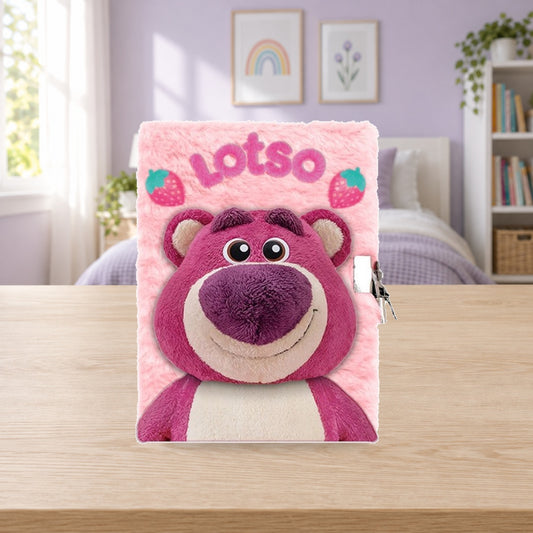 Composición de ambiente con fotografía original: Libreta A5 de peluche 3D Lotso