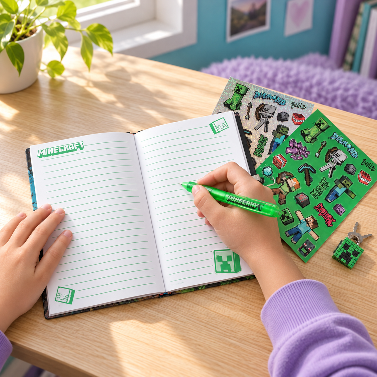 Escena ilustrativa de uso: escribiendo en el diario Minecraft