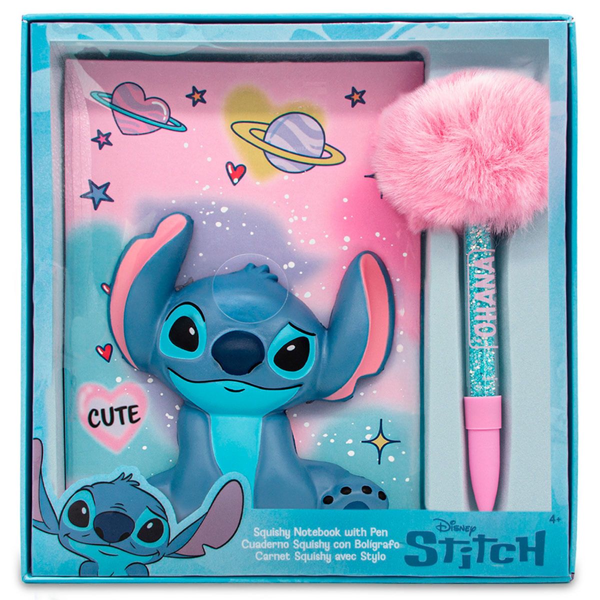 Libreta squishy Stitch con bolígrafo de pompón
