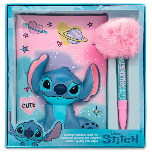 Libreta squishy Stitch con bolígrafo de pompón