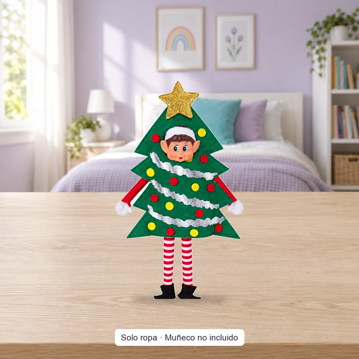 Composición de ambiente con fotografía original: Traje de árbol de Navidad para Elfo Travieso