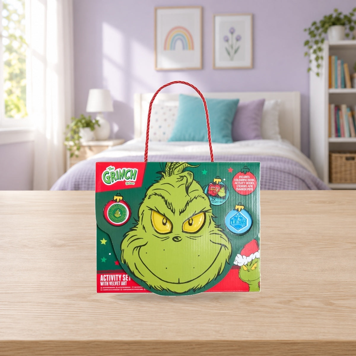 Composición de ambiente con fotografía original: Caja de actividades El Grinch