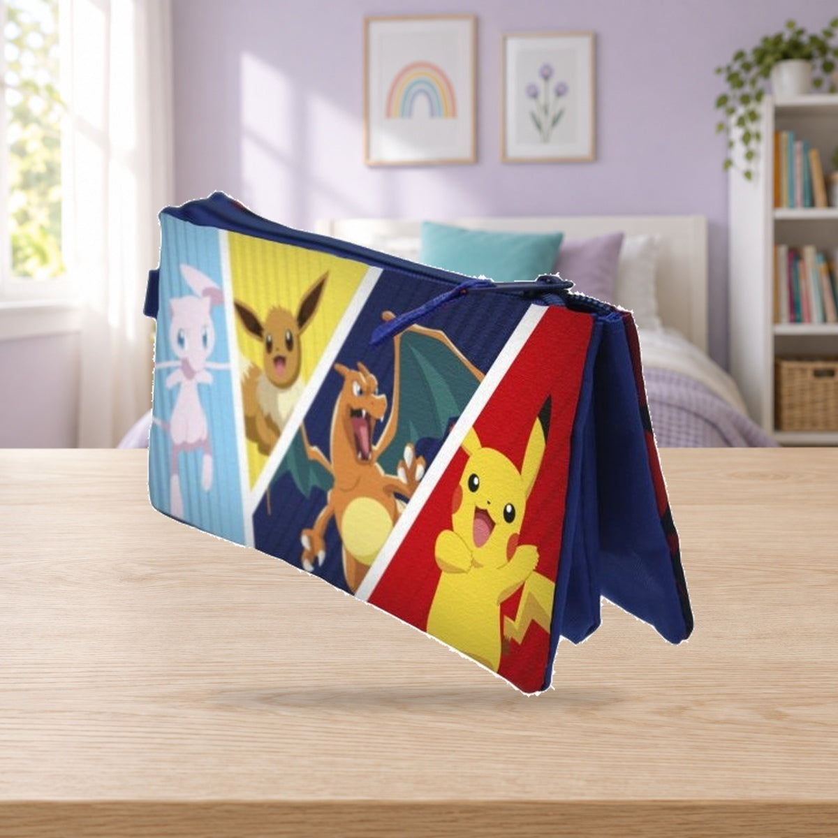 Composición de ambiente con fotografía original: Set de papelería con estuche triple Pokémon