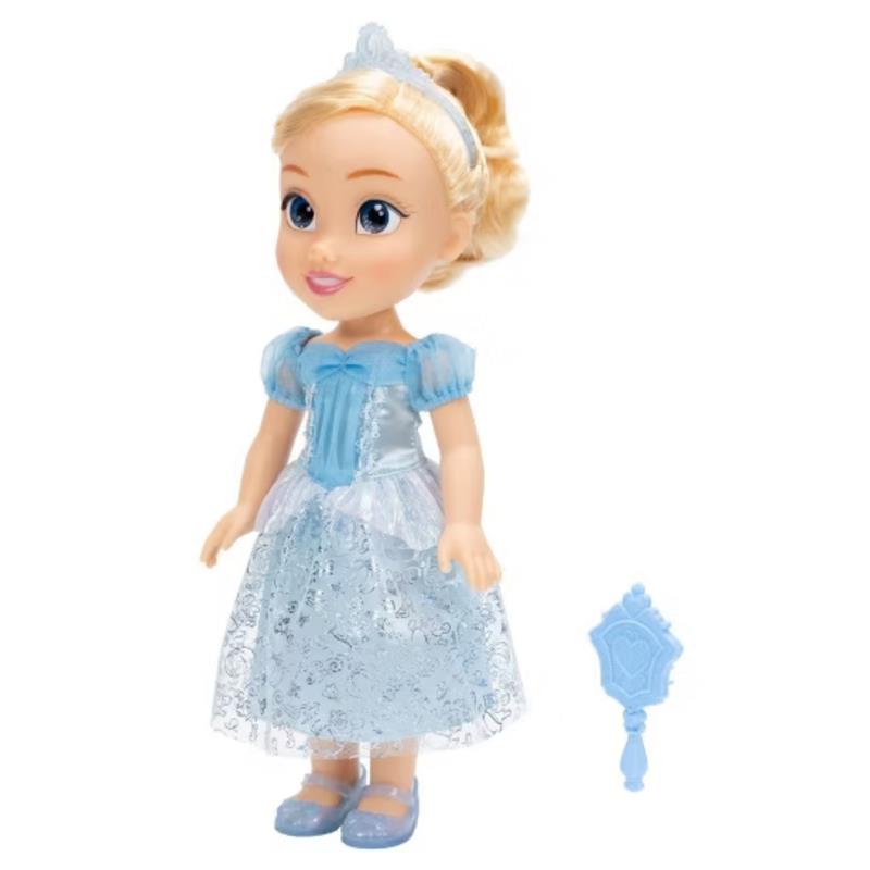 Cenicienta con vestido azul, tiara y cepillo