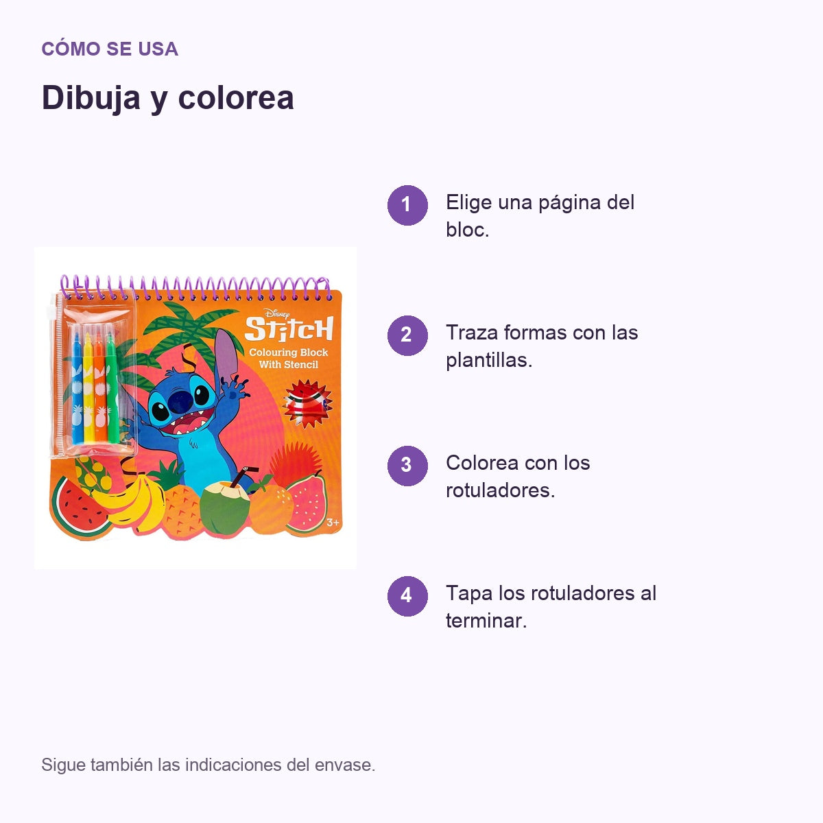 Guía de uso: Libro para colorear Stitch