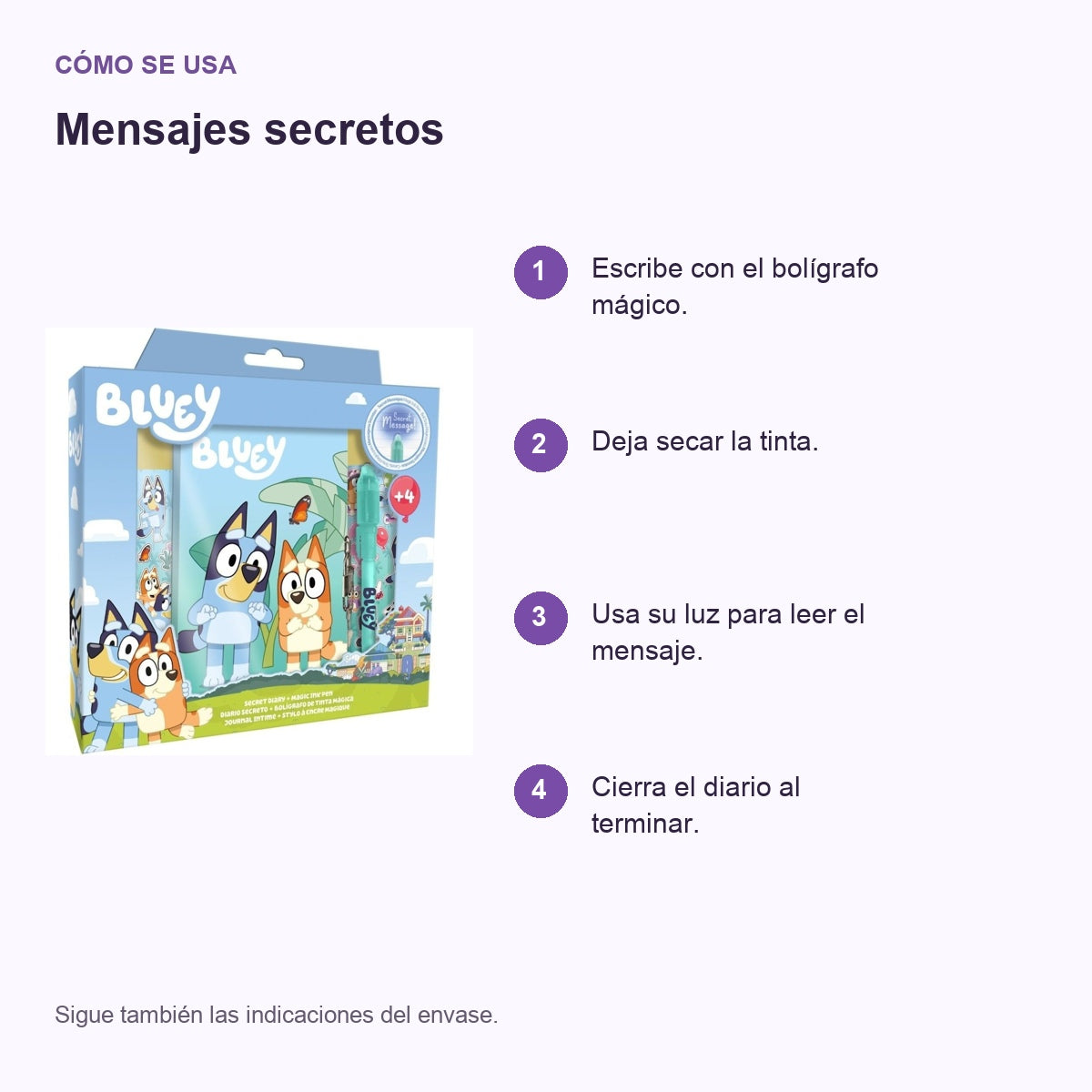 Guía de uso: Diario con bolígrafo mágico Bluey