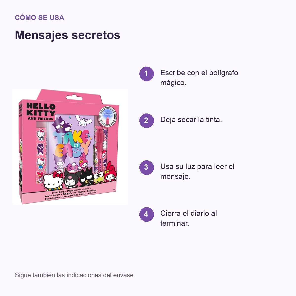 Guía de uso: Diario con bolígrafo mágico Hello Kitty