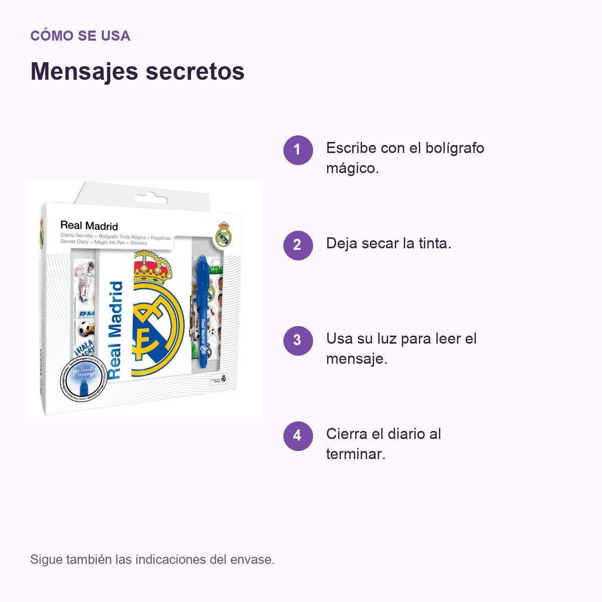 Guía de uso: Diario con bolígrafo mágico Real Madrid