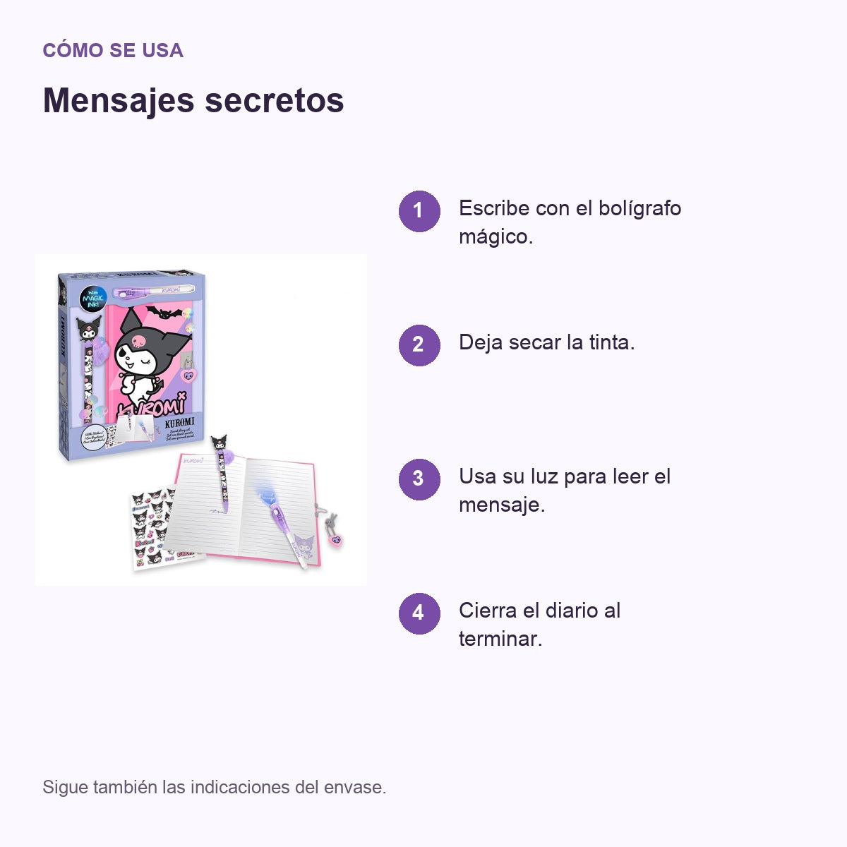 Guía de uso: Diario con bolígrafo mágico Kuromi