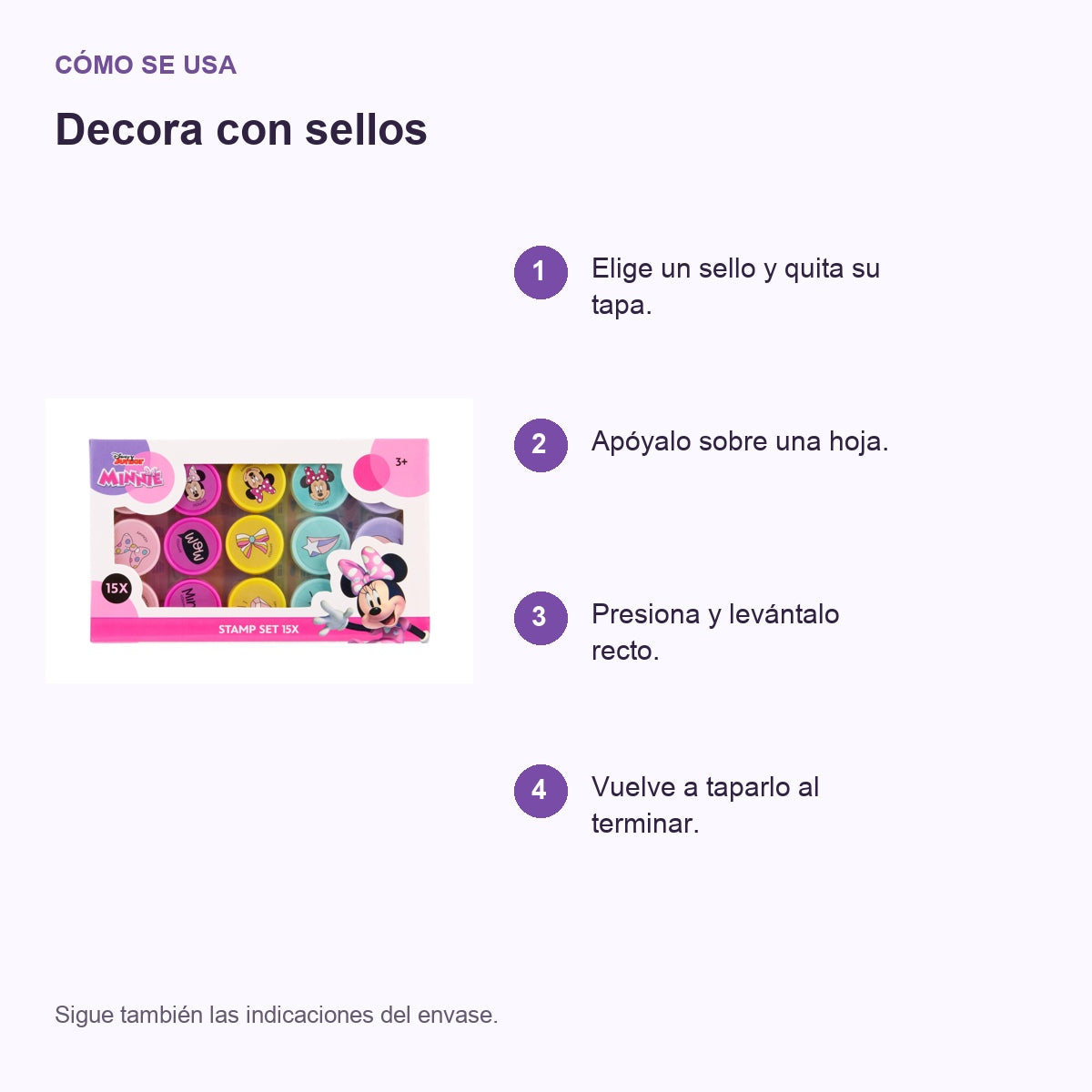 Guía de uso: Set de 15 sellos Minnie
