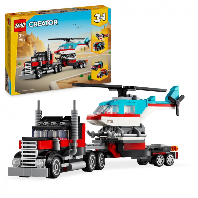LEGO Creator 3 en 1 – Camión plataforma con helicóptero (31146) - presentación