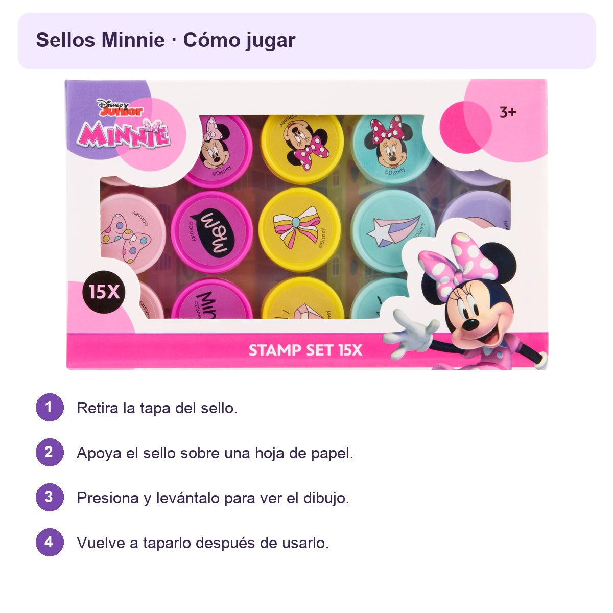 Guía visual de uso con cuatro pasos en español