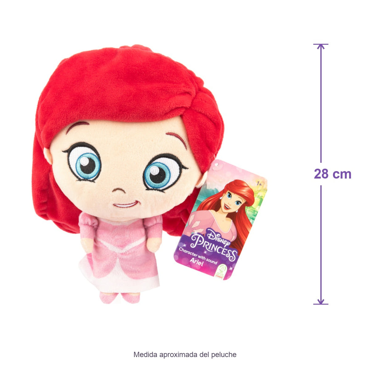 Peluche Ariel con sonido · Disney Princess · 28 cm — medida aproximada