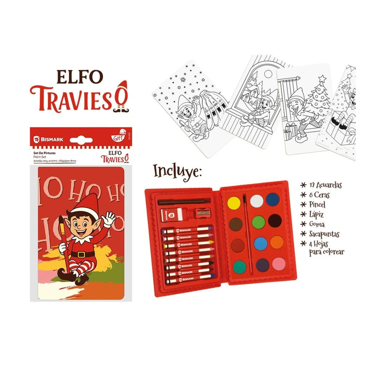 Elfo Travieso: estuche con pinturas y láminas para colorear